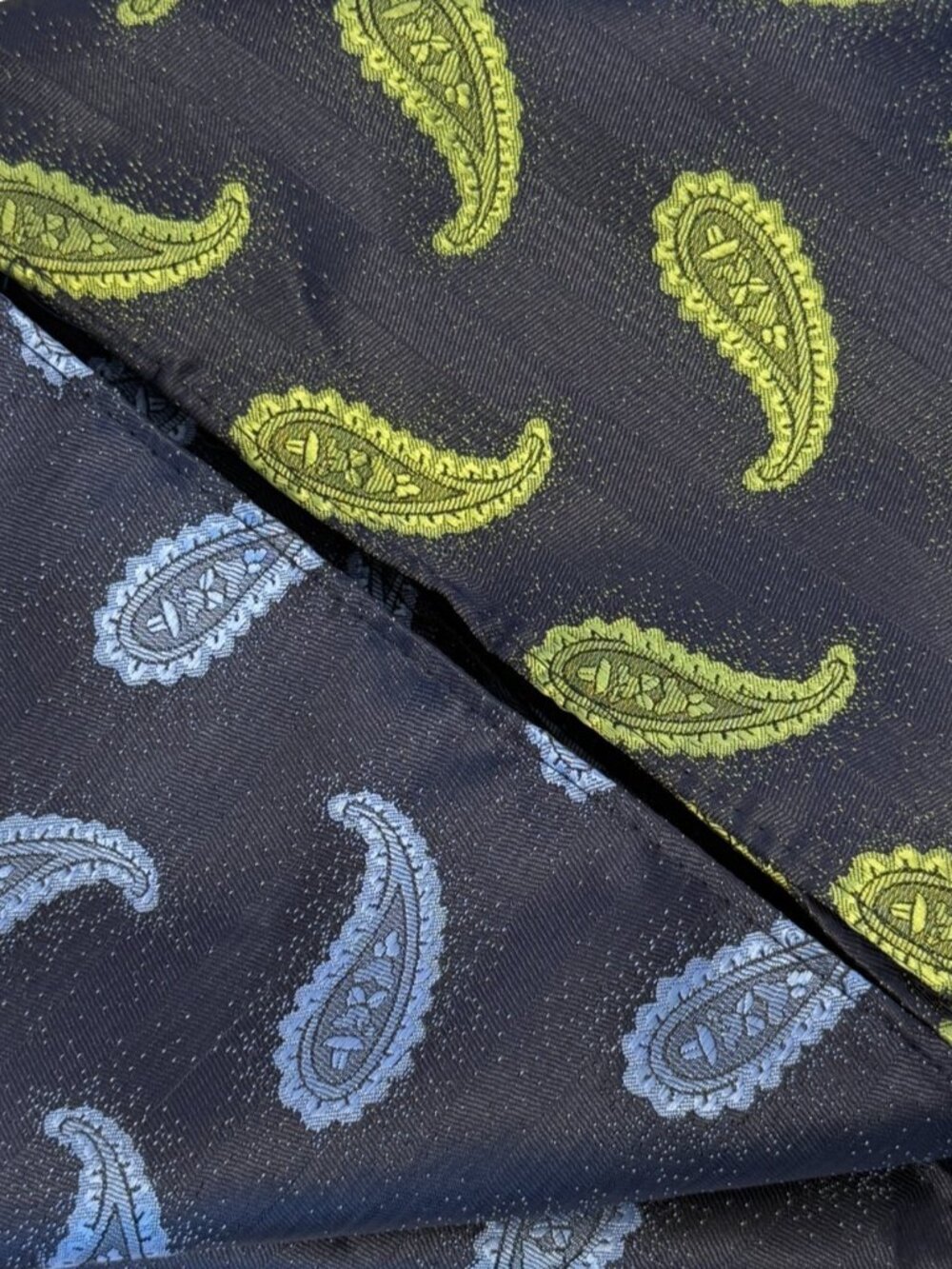 LOT OF 2 NAVY BLUE GREEN PAISLEY 100% SILK WOVEN POCKET SQUARE HANDKERCHIEF MEN